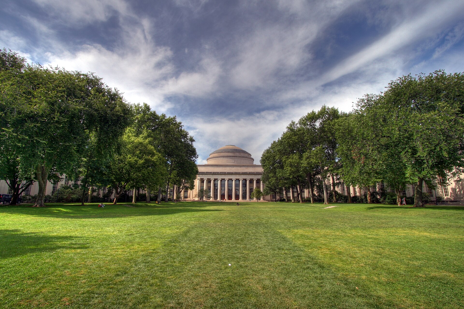 MIT’s Great Dome and Killian Court. Archive campus photograph, 2008. The building beyond a green lawn; the robotic laboratory is not pictured.